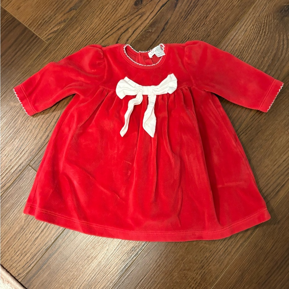 Kissy Kissy Red Velvet Baby Dress with White Bow